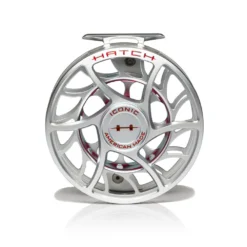 Hatch Iconic Fly Reel // 11 Plus -Fish Mate Store Iconic11PlusReel ClearRed LargeArbor Front