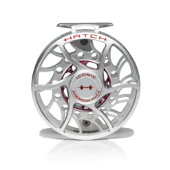 Hatch Iconic Fly Reel // 11 Plus -Fish Mate Store Iconic11PlusReel ClearRed MidArbor Front