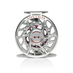 Hatch Iconic Fly Reel // 9 Plus -Fish Mate Store Iconic9PlusReel ClearRed MidArbor Front