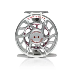 Hatch Iconic Fly Reel // 9 Plus -Fish Mate Store Iconic9PlusReel Clearred LargeArbor Front